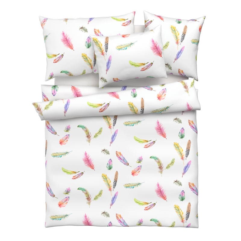 Schweizer Mako-Satin Bettwäsche Marley pink von TAMARA-R mit farbenfrohen Federn – Schweizer Schafwollprodukte Schweizer Mako-Satin Bettwäsche Marley pink von TAMARA-R mit farbenfrohen Federn – Schweizer Schafwollprodukte