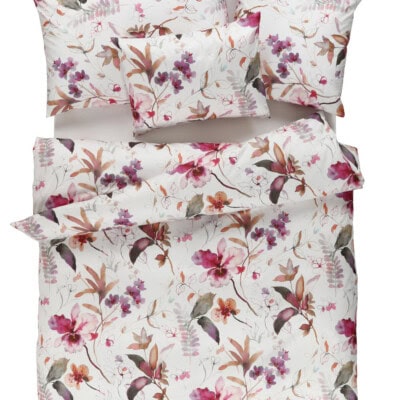 Bettwäsche "Sina" Bordeaux-Lila Blumenmuster