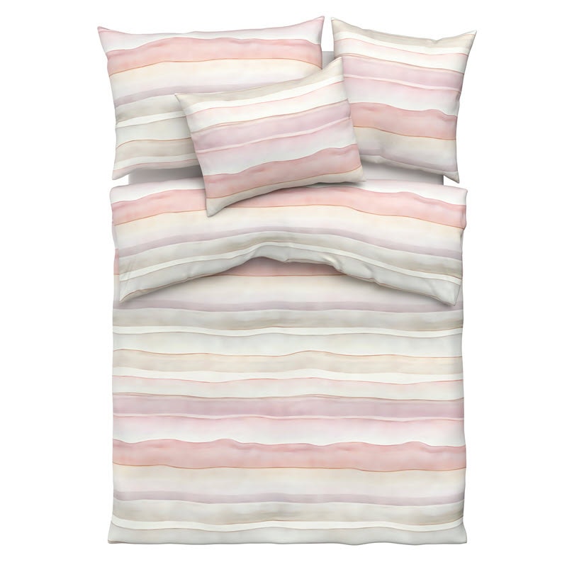 Bettwäsche-Garnitur Beate mit sanften Querstreifen in Pastell-Rosa, Beige und Weiss