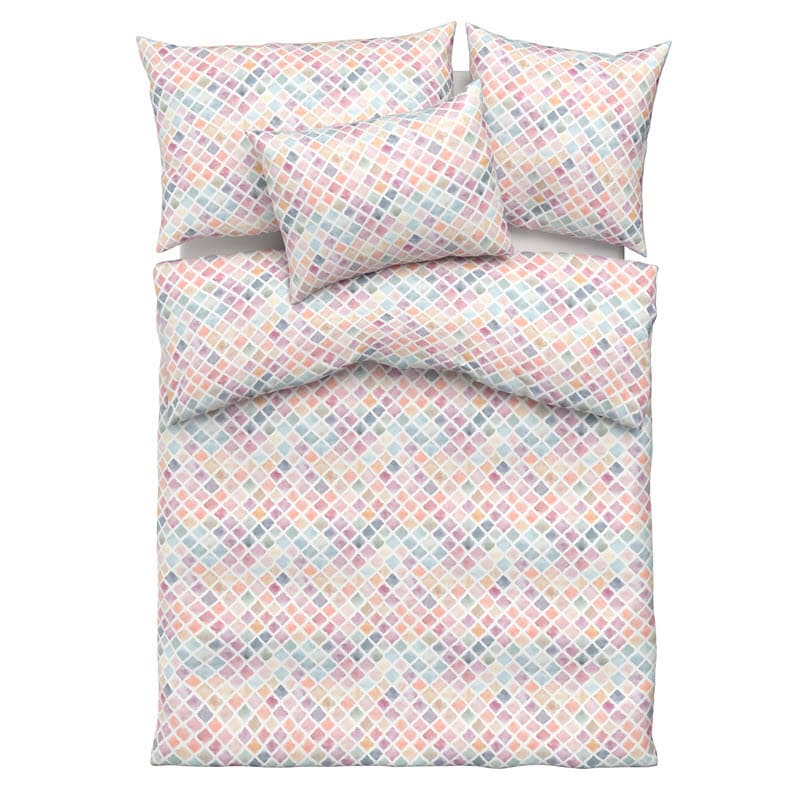 Bettwäsche-Garnitur Bice mit buntem Rauten-Muster in Pastellfarben (Aquarell-Stil)