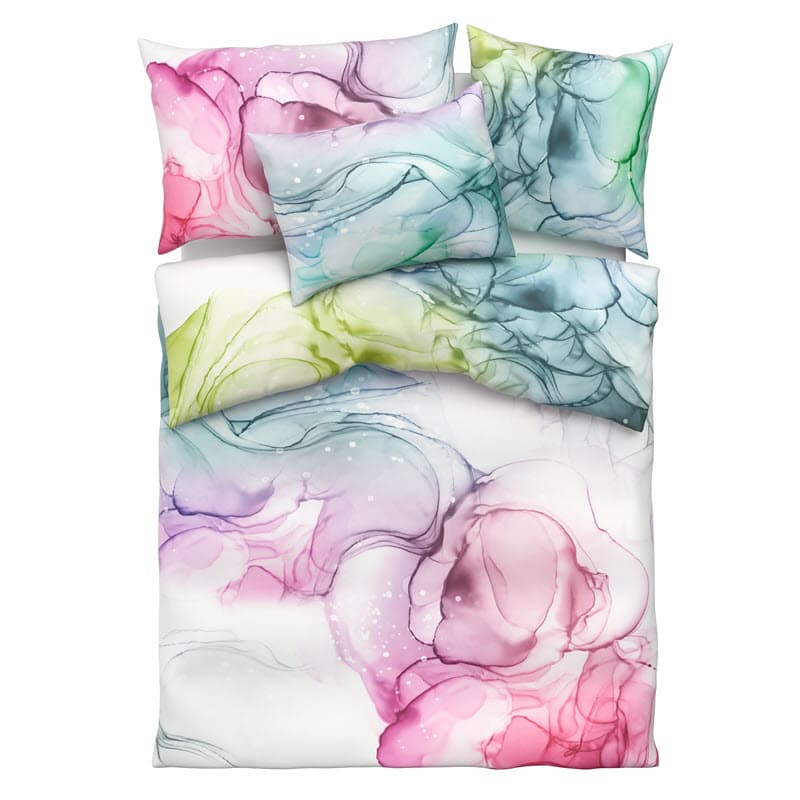 Bettwäsche-Garnitur Katinka mit buntem Farbverlauf in Rosa, Lila, Grün und Türkis (Liquid-Art Stil) – Schweizer Schafwollprodukte