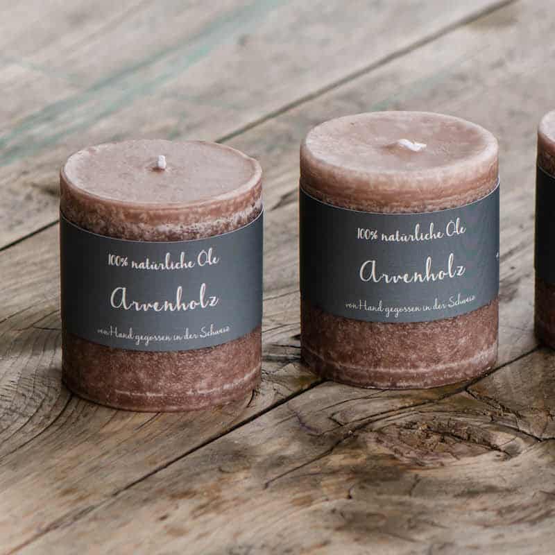 Arvenkerzen im 4er Set – Schweizer Schafwollprodukte