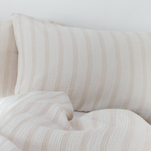 Musselin Bettwäsche beige Streifen – Schweizer Schafwollprodukte Musselin Bettwäsche beige Streifen – Schweizer Schafwollprodukte