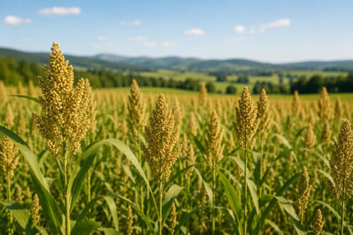 Hirsefeld Bio-Goldhirse – Schweizer Schafwollprodukte Hirsekissen aus Goldhirse