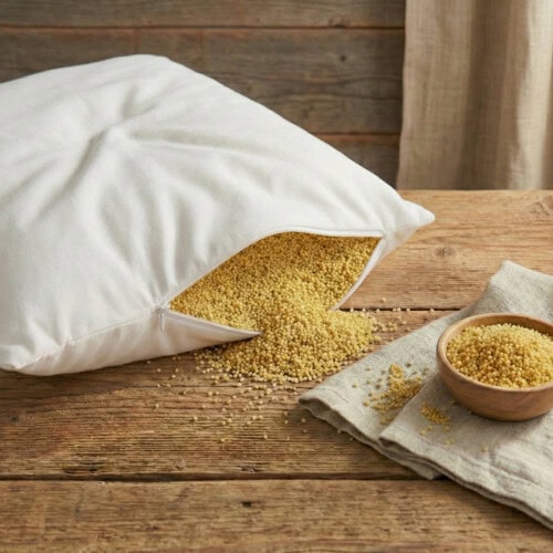 Hirsekissen mit Füllung aus Bio-Goldhirse – Schweizer Schafwollprodukte Hirsekissen aus Bio-Goldhirse