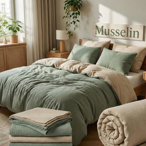 Musselin Bettwäsche (Bettbezug und Kissenbezug) – Schweizer Schafwollprodukte Musselin Bettwäsche (Bettbezug und Kissenbezug)