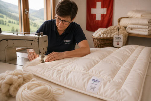 Schafwolldecke Herstellung in der Schweiz – Schweizer Schafwollprodukte Ganzjahresdecke - in der Schweiz hergestellt