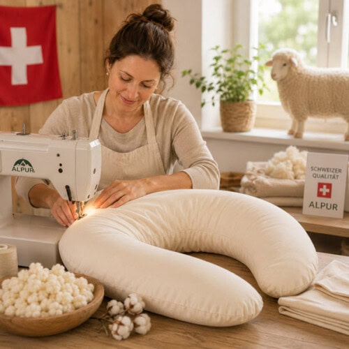 Stillkissen in der Schweiz hergestellt – Schweizer Schafwollprodukte Stillkissen aus Schweizer Herstellung