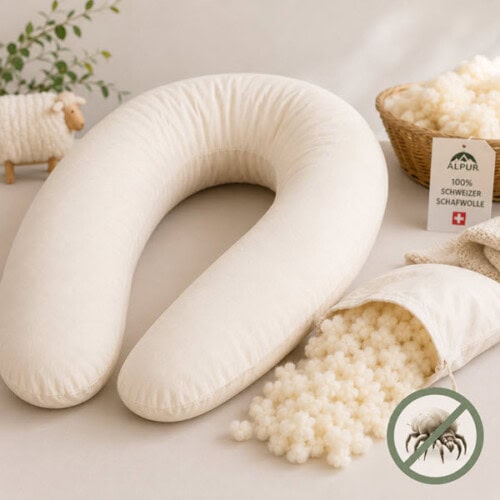 Stillkissen aus Schweizer Schafwolle – Schweizer Schafwollprodukte Stillkissen mit Schafwollfüllung - ideal gegen Milben