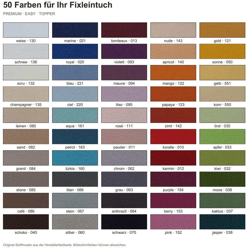 Farbtafel Fixleintuch – Schweizer Schafwollprodukte